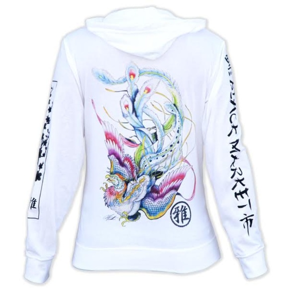 Discontinued! Fire Bird Custom Tattoo Art White Thin Hoodie S-M-L-XL - Picture 2 of 8